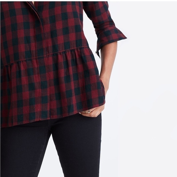 Madewell Lakeside Peplum Shirt in Buffalo Check Red Black, Size XS - Picture 7 of 13